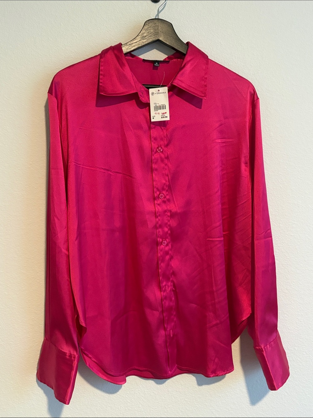 Versona Fuchsia Satin Button-Down Shirt